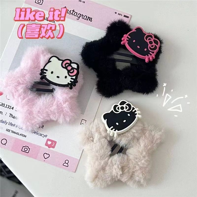 Hellokitty กิ๊บติดผมรูปดาวห้าแฉกตุ๊กตาสาวน่ารักคลิปหน้าม้า 2024 เครื่องประดับผมใหม่
