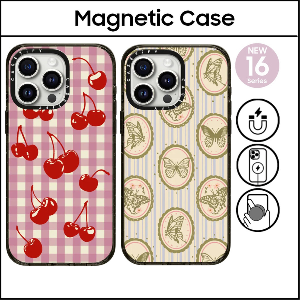 Casetify Cherry Gingham Butterfly Lace Hard Plastic Acrylic Case Cover สําหรับ iPhone 16 11 12 13 14 15 Plus Pro Max Casing