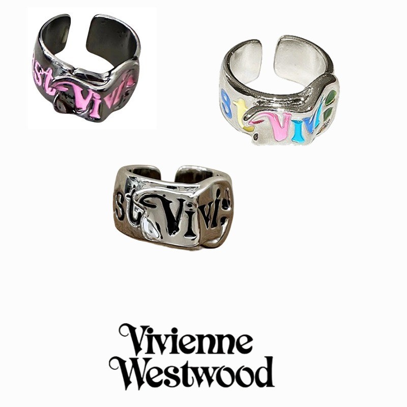 โลโก้สี Oil Drip Letter Saturn Cool Wide-Faced เข็มขัดหัวเข็มขัดแหวนยุโรปอเมริกัน Punk แหวนคู่
