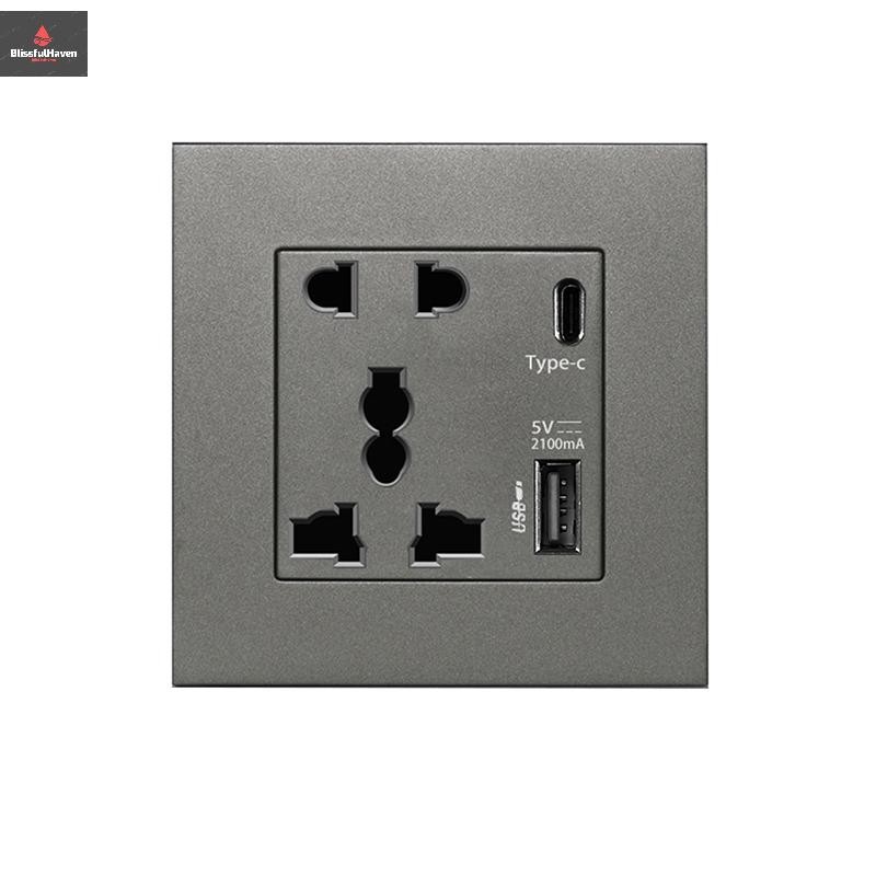 Cod Power 2100MA USB Outlet แผงแก้วคริสตัล 13A UK Wall Type C ซ็อกเก็ตอินเทอร์เฟซใหม่