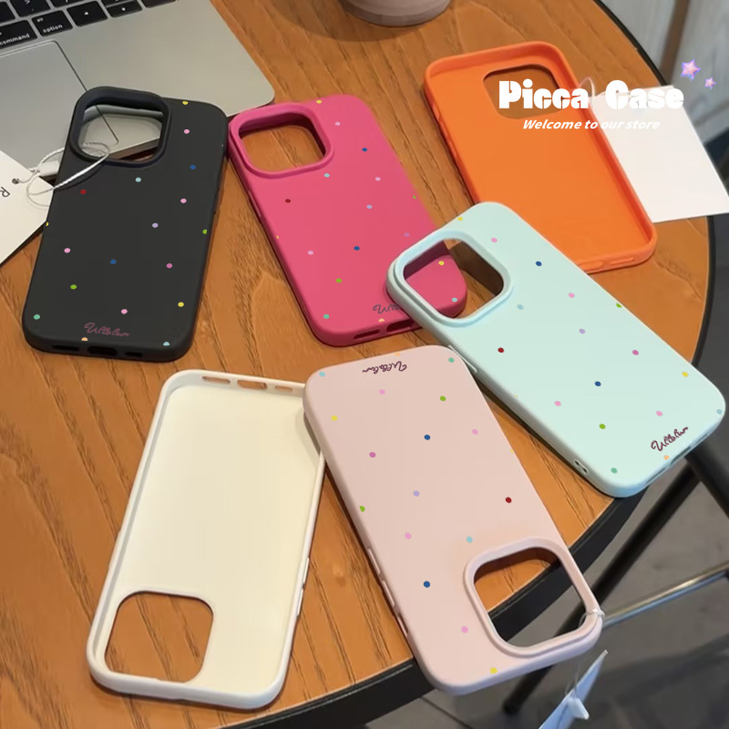 Candy สี Polka Dot สีสัน Creative Graffiti สําหรับ IPhone 11 12 14 15 XR 16 13 Pro Max 16 14 15 Plus XS X Max Macron สีหรูหราหนังผิวรู้สึกกรณี