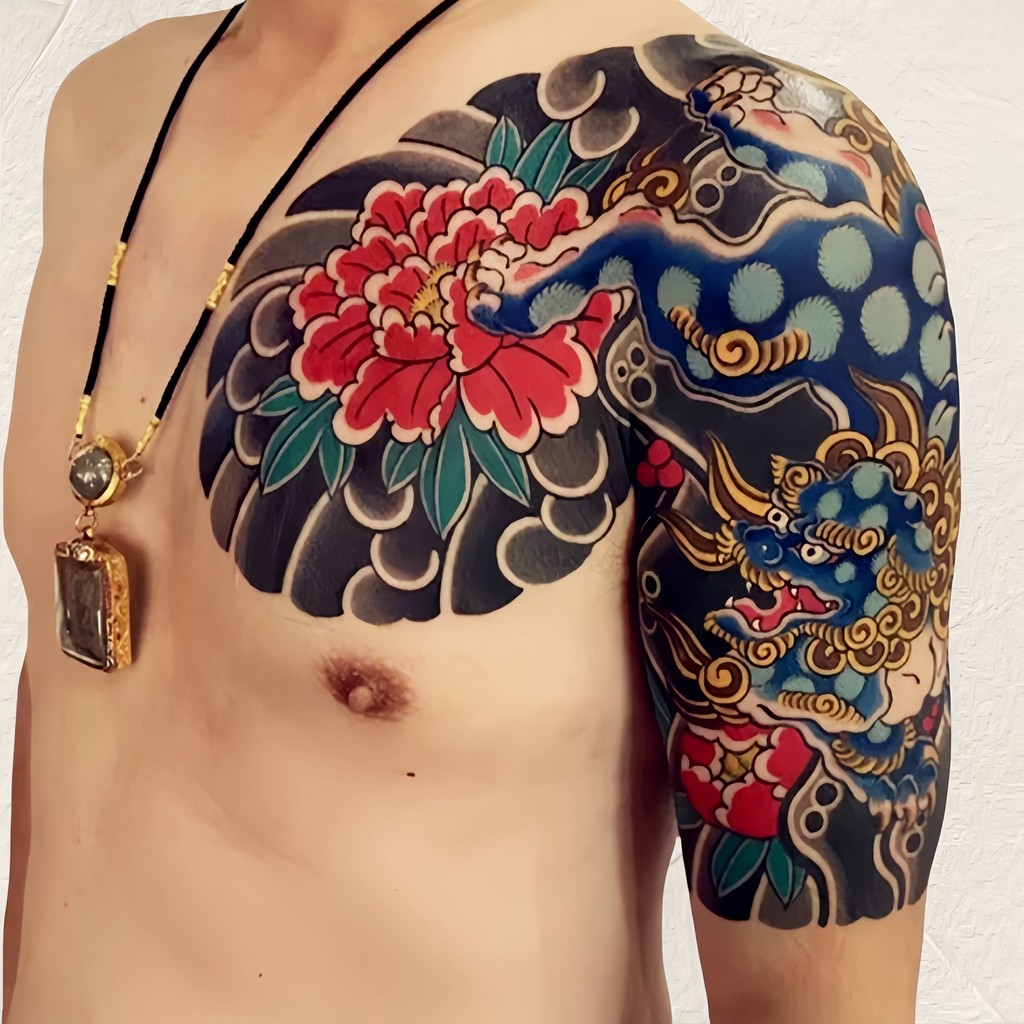 สติ๊กเกอร์สัก สติกเกอร์รอยสักกึ่งถาวร แทททูกันน้ํา7วัน หลัง-หน้าอกแฟชั่น สีสันสดใส สวมใส่15วัน* - รูปที่ 3