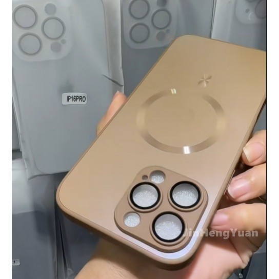 ใหม่ทองสีนาโนป้องกันการระเบิด AG Matte Magnetic Glass Case สําหรับ IPhone 16 15 14 PLUS 13 12 11 Pro Max เลนส์คลุมทั้งหมดแขนป้องกันพร้อมโลโก้