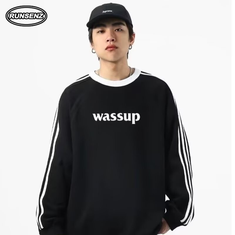 M-8xl เกาหลี Simple ลายแขนยาวผู้ชาย Plus ขนาดเสื้อกันหนาวลําลองหลวม Oversize T เสื้อ
