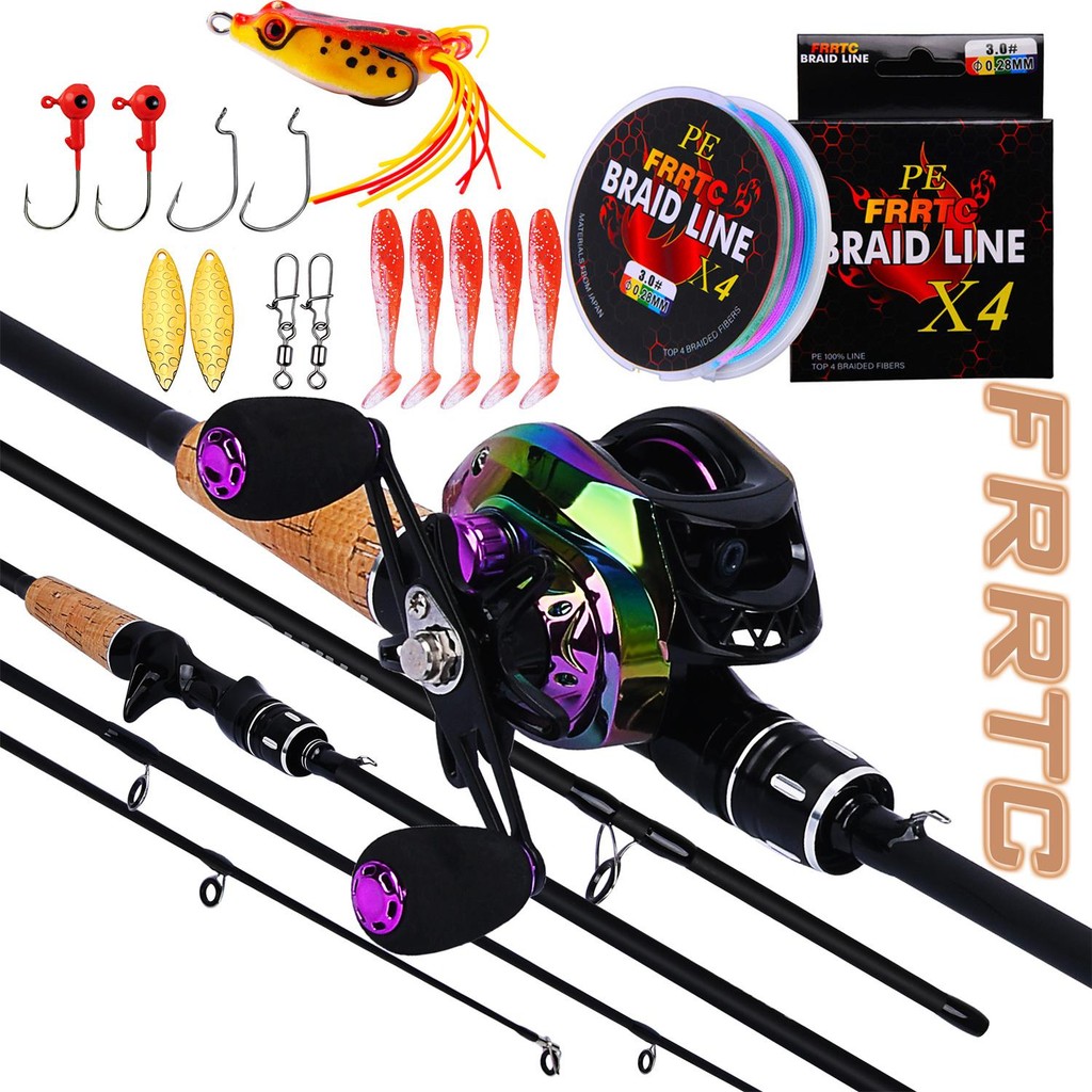 FRRTC ตกปลา Rod Reel ชุดคาร์บอน 2 ส่วน Casting Rod 19+1BB Baitcasting โลหะ Reel สําหรับตกปลาน้ําจืด