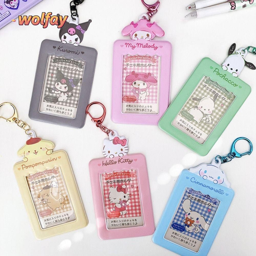 Wolfay ที่ใส่บัตรน่ารัก, กล่องใส่การ์ด Cinnamoroll ที่ใส่ภาพการ์ตูน, พวงกุญแจ Pochacco My Melody Kuromi Kawaii กระเป๋าการ์ด