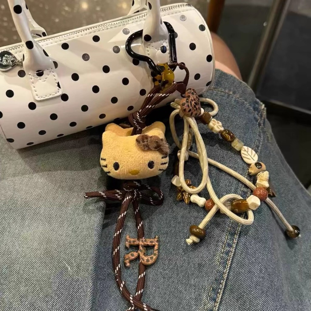 Plush Girl Leopard Print kt Cat Pendant Retro Beaded Pendant จี้ห้อยกระเป๋า miu Series Digital Lanyard Pendant