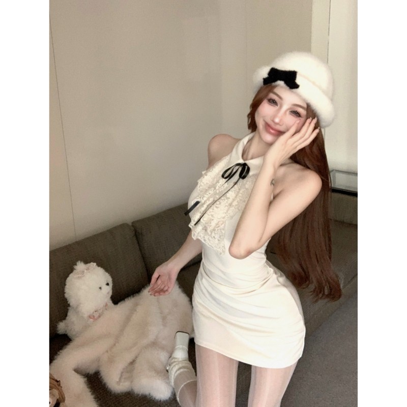 T Classy Lace แขนกุด Halterneck Dress เซ็กซี่บั้นท้ายมินิเดรส