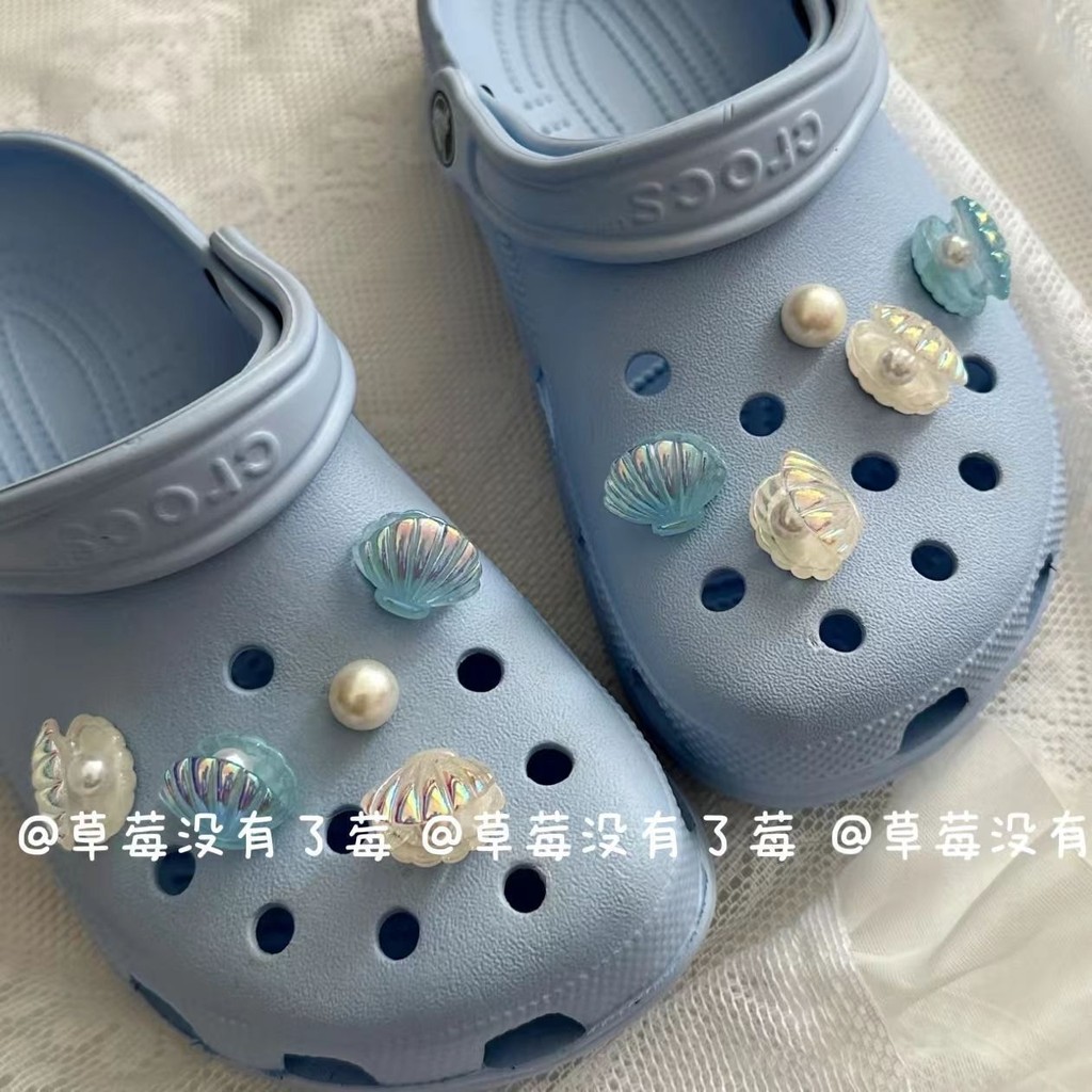 Ocean shell series เกาหลี 3d DIY Pearl และ Seashell รองเท้า Charms สําหรับอุปกรณ์ตกแต่ง Oceanic น่ารัก