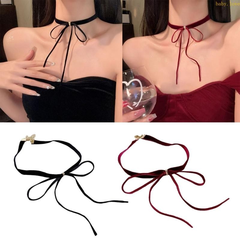 Blove* สร้อยคอกํามะหยี่แบบปรับได้ แฟชั่น Bowknot Shape สร้อยคอโชคเกอร์ตกแต่ง