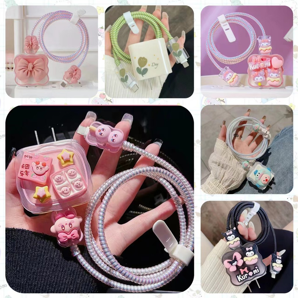 5 ชิ้น/เซ็ตสำหรับ iPhone 20W/18W 3D สายชาร์จข้อมูลฝาครอบป้องกันข้อมูลสายเคเบิลป้องกันการแตกหักเชือกป้องกันการแตกหัก
