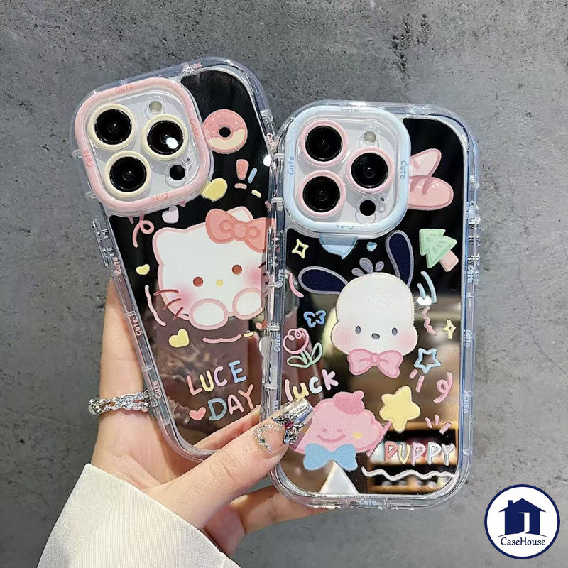 เคสกระจกลายเฮลโล คิตตี้สุดเรียบง่าย เข้ากันได้กับ IPhone XR 11 15 14 12 13 Pro Max 7 8 Plus 14Plus XS Max X 14 12 Pro SE