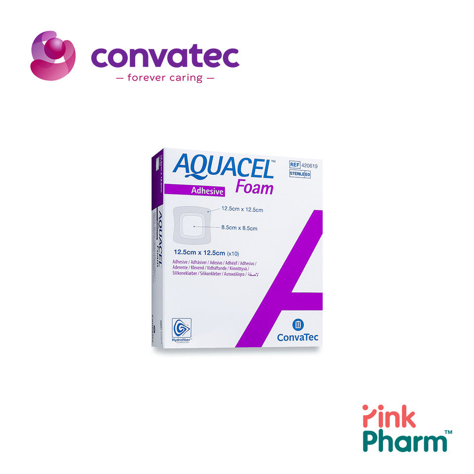 420680 AQUACEL Foam ADH แผ่นปิดแผล อควาเซลโฟม ชนิดมีกาว ขนาด 10x10 CM จำนวน 10 ชิ้น
