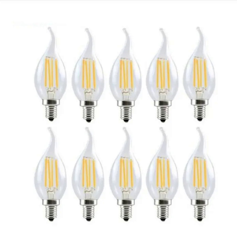 10PCS LED C35 C35L 4W 6W 8W AC DC 220V Dimmable Filament Bulb E14 Light Vintage Edison Lamp Retro Gl