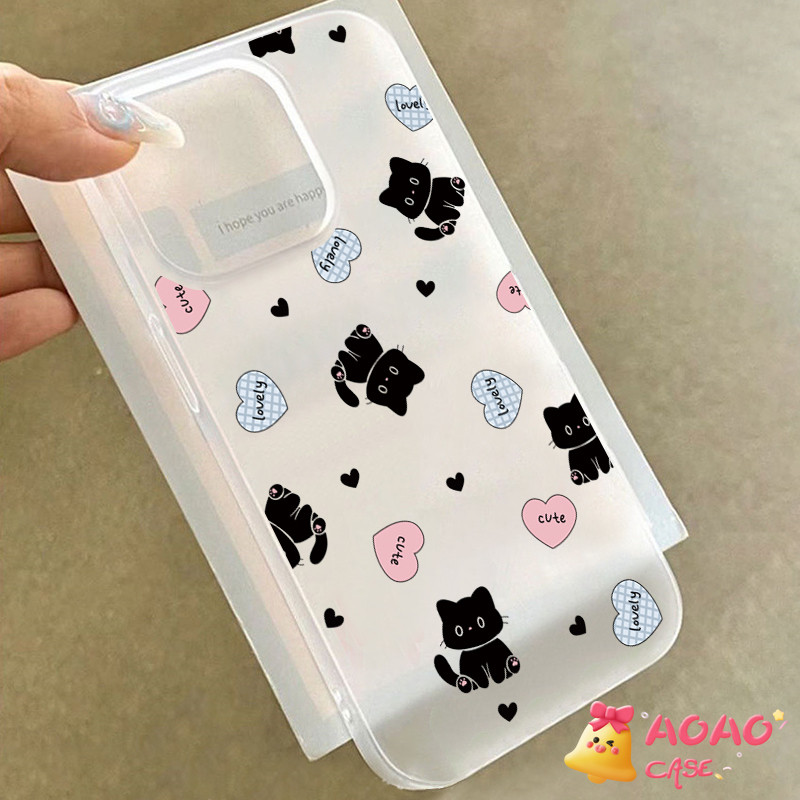 การ์ตูนน่ารัก แมวน้อย หัวใจรัก เคลือบด้าน นุ่ม เคสIPhone 11 13 15 12 14 Pro Max XR 7Plus 8 7 15 Plus X XS MAX SE 2020