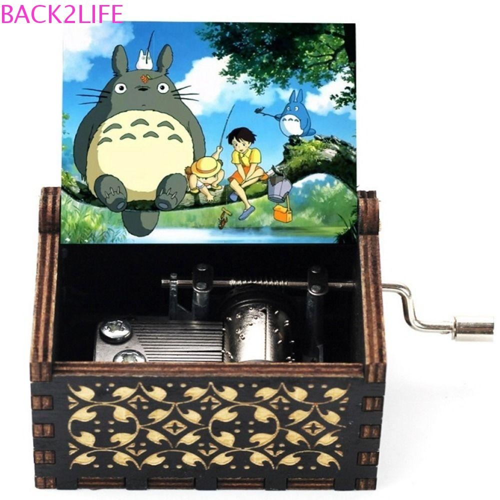 Back2life Totoro ไม้ Hand Crank กล่องดนตรี,แกะสลักรูปแบบการ์ตูน Totoro กล่องดนตรี, Tonari ไม่มี Toto