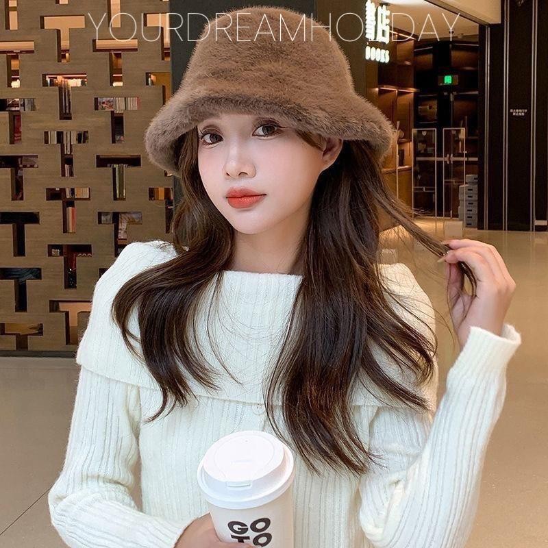 Fluffy Warm หนา Plush หมวกผู้หญิง Warm Faux Fur หมวกฤดูหนาว Grils แฟชั่น Furry ปานามาหมวกชาวประมง