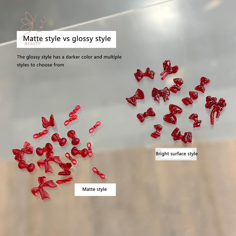 [maybeauty] 50 ชิ้นสไตล์ฝรั่งเศส Bows อุปกรณ์เล็บขนาดผสม 3D ไวน์แดง Bowknot Nail Ch ฤดูหนาวตกแต่งเล็บน่ารักอะไหล่ {TH} - รูปที่ 5