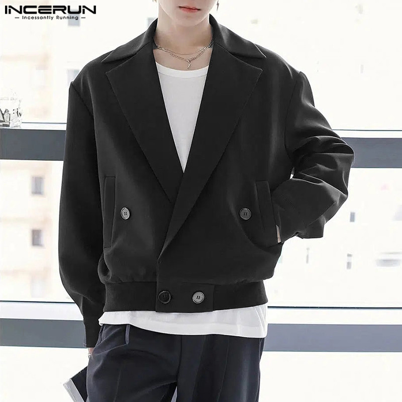 ไม่แน่นอน ผู้ชายเกาหลีลําลองสีทึบปกแจ็คเก็ตแขนยาว