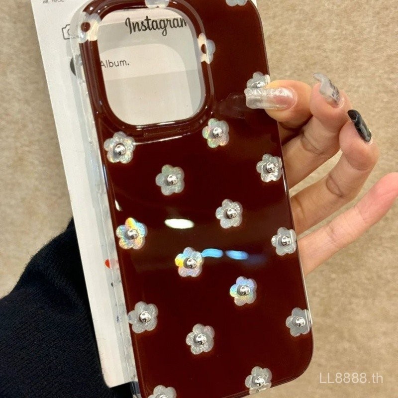 เคสโทรศัพท์สำหรับ iPhone วินเทจดอกไม้เบอร์กันดี16/15/14Pro เฉพาะ ins13promax/12/11สามมิติมุก xsmax/XR นุ่ม7/8PLUS เคสป้องกันแบบครอบทั้งหมดรูใหญ่กันกระแทก qs7x – โปรปัง