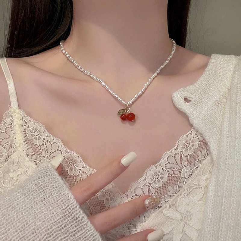 สร้อยคอโซ่ จี้เชอร์รี่ สีแดง ขนาดเล็ก หรูหรา เรียบง่าย เหมาะกับฤดูร้อน สําหรับผู้หญิง