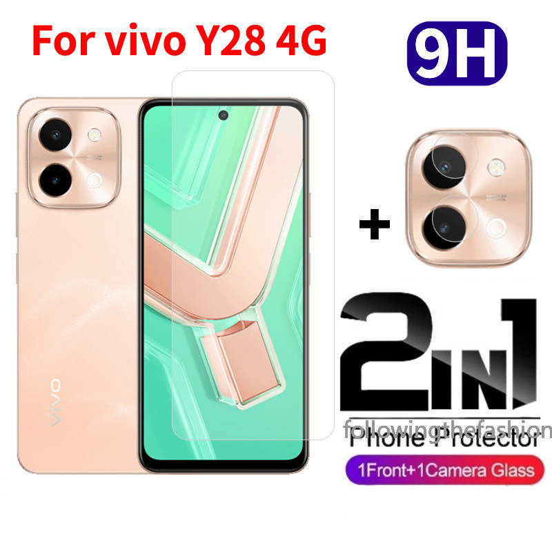 2 in 1 ป้องกันหน้าจอสําหรับ vivo Y28 4G 2024 Y28 Y28s Y18 Y18e Y18i Y03 Y03t 4G 5G Full Coverage HD กระจกนิรภัยป้องกันหน้าจอโทรศัพท์ฟิล์มด้านหน้ากล้องกลับฟิล์ม
