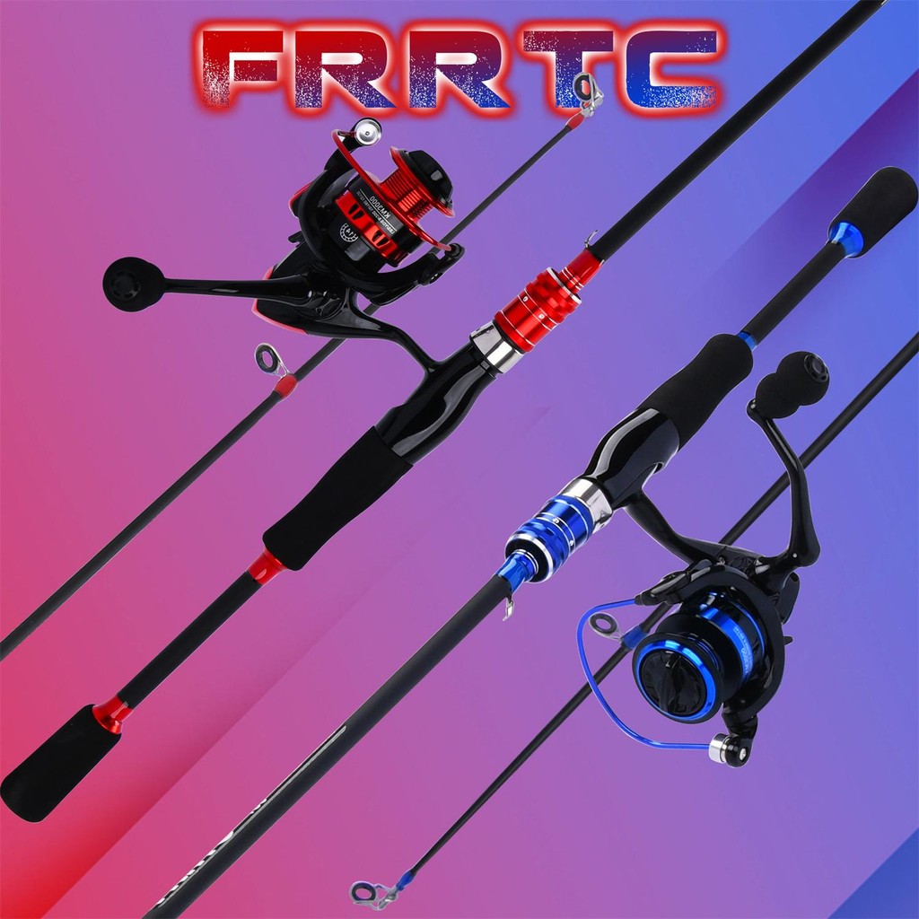 FRRTC Spinning Fishing Rod ชุดคาร์บอนไฟเบอร์ 2 ส่วน Spinning Rod และโลหะ Spool Reel พร้อมที่จับ EVA สําหรับน้ําจืดชุดตกปลาเบส