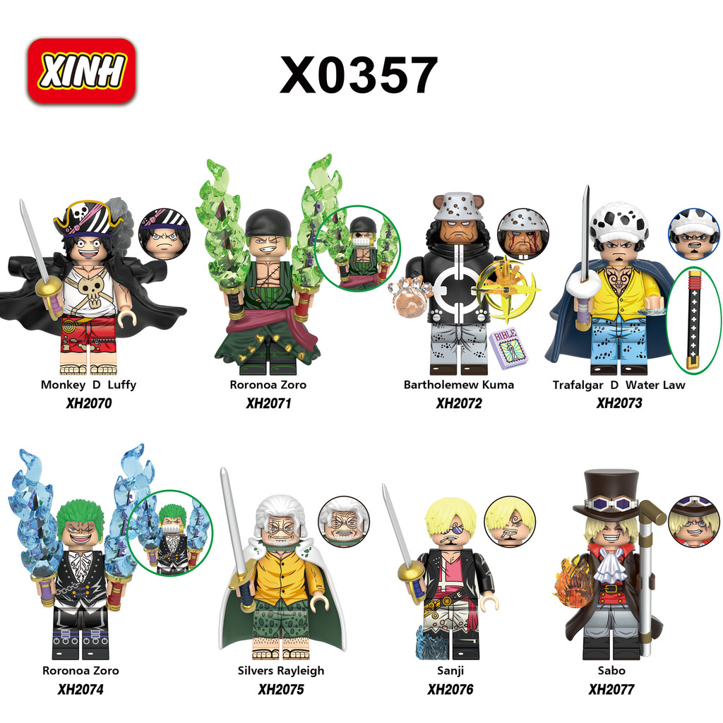 One Piece อะนิเมะ Minifigure Luffy Zoro Bartholemew Kuma Rayleigh กฎหมาย Sanji Sabo บล็อกตัวต่อของเล่น