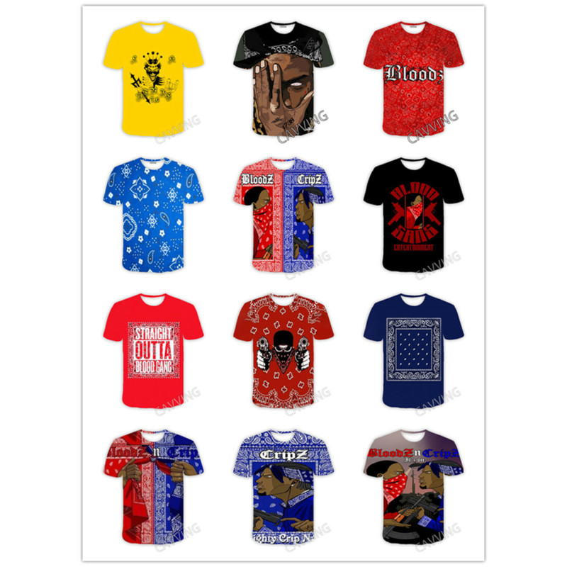 แฟชั่นใหม่ Blood Gang & Crips Gang 3D พิมพ์เสื้อยืดลําลองสําหรับผู้หญิง/ผู้ชาย