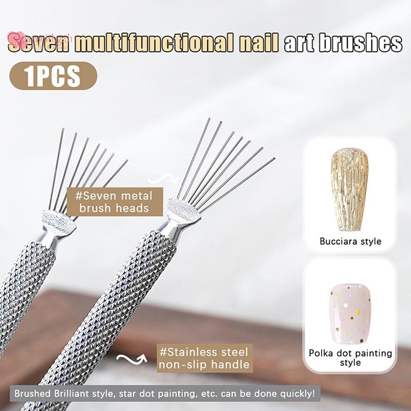 Renbg al Nail Art Line Paing 7 Pin ปากกา Bendable สแตนเลสเล็บ UV เจลแปรงวาดเล็บเครื่องมือ TH