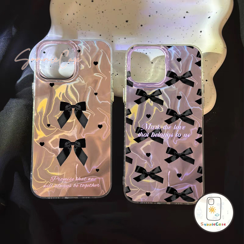 เคส IPhone 16 14 12 11 13 15 Pro Max XS XR X 7 Plus 6 6S 14 8 Max SE 2020 แฟนซี น่ารัก โบว์ คู่รัก ระลอกน้ำ เคส