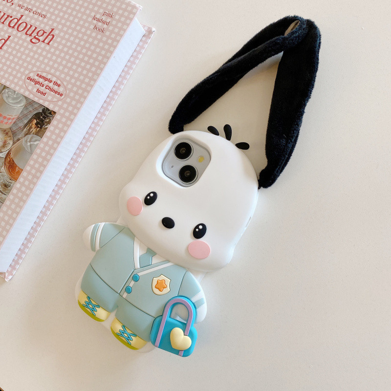 3D Plush ผ้าหู Pacha สุนัขซิลิโคนเคสโทรศัพท์สําหรับ iPhone 13 14 15 16 Pro Max ปลอกซิลิโคนอ่อนนุ่มฝาครอบป้องกันสําหรับ iPhone16 กรณี