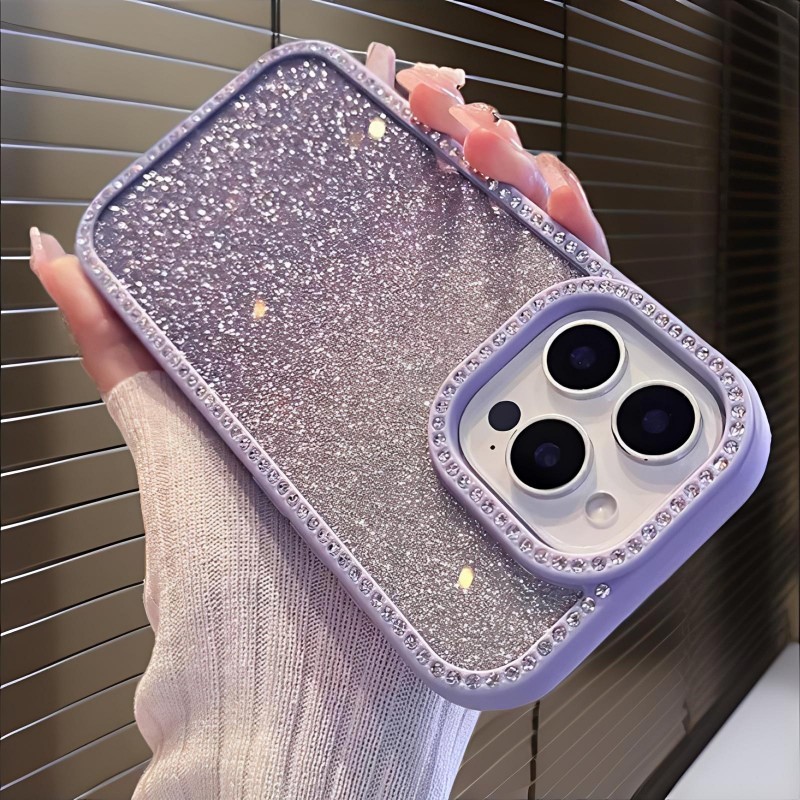 เพชร/กากเพชร เคสแข็งอะคริลิค/สีม่วงใช้ได้กับ ไอโฟน 11 12 13 14 15 16 มือโปร สูงสุด กรณี