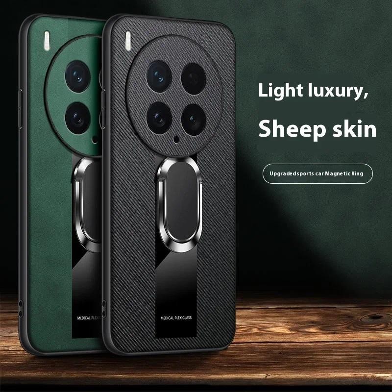 กันกระแทกแหวนแม่เหล็กผู้ถือหนังสําหรับ Vivo X200 Pro mini X200 X100 Ultra x90 Pro หนังแกะวงเล็บกรณี