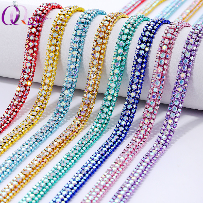 โซ่คริสตัล Rhinestone 3 แถว 8 มม.สำหรับงานฝีมือ DIY และชุดแต่งงาน