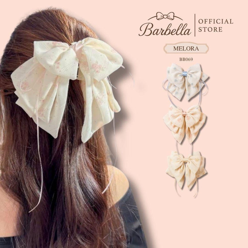 Barbella กิ๊บโบว์ผ้าชีฟอง ลายดอกสุดหวาน พร้อมริบบิ้นพริ้ว รุ่น Melora (BB069)