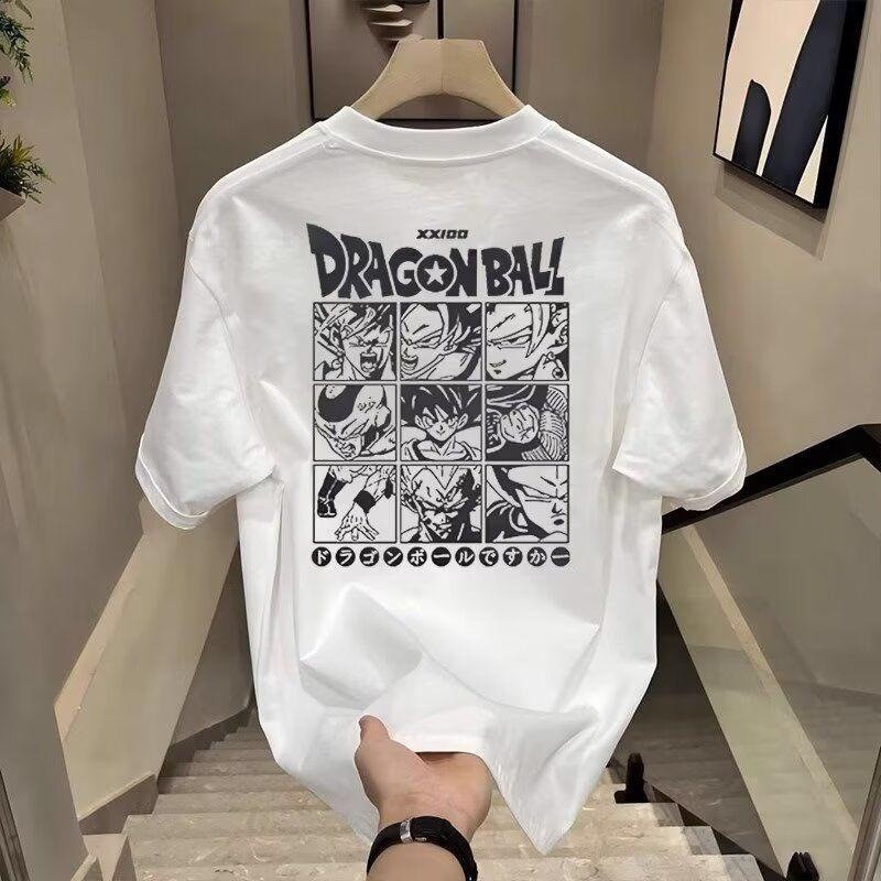 เสื้อยืดแขนสั้นผู้ชาย สไตล์อนิเมะ Dragon Ball ขนาด 3XL สีขาว ผ้าฝ้าย breathable และสบายๆ
