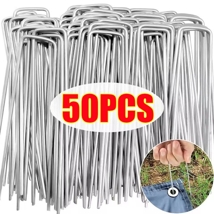10/30/50 ชิ้น U-Shape Garden Staples / เล็บคงที่กลางแจ้ง / สนามหญ้า Barrier Ground Nails