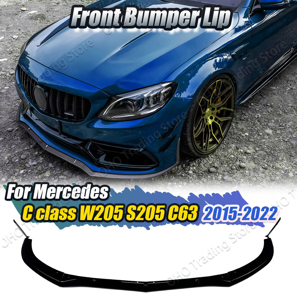 รถกันชนหน้า Splitter Lip สําหรับ Mercedes-Benz C Class W205 S205 C63 AMG 2015-2022 Lower Diffuser Body ชุดสปอยเลอร์ Guard Trim