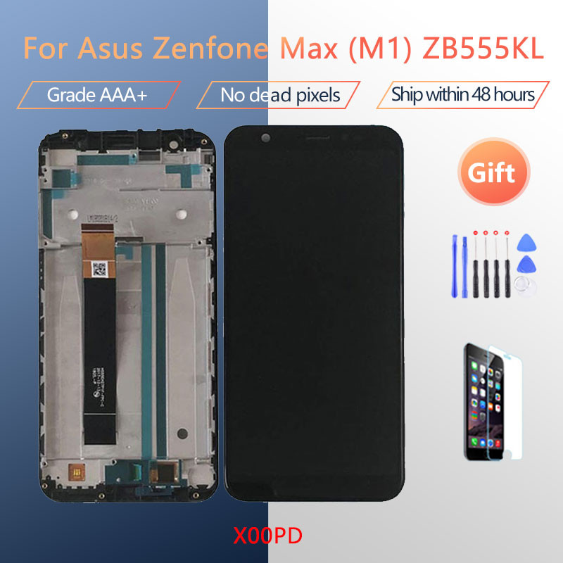 สําหรับ Asus Zenfone Max (M1) ZB555KL ประกอบหน้าจอ LCD พร้อมเคสด้านหน้ากระจกสัมผัส, X00PD จอแสดงผล L