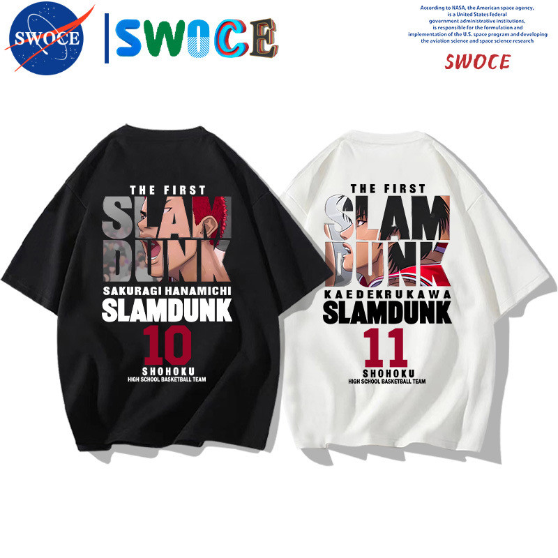 Slam Dunk Sakuragi ดอกไม้แผนที่ Kaede Rukawa พิมพ์เสื้อยืดแขนสั้นญี่ปุ่นอะนิเมะ Casual Breathable กีฬาเสื้อยืดสีขาว 3xl