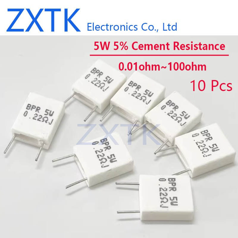 ใหม่ CHIP 10PCS ความต้านทานซีเมนต์แนวตั้ง 5W 5% 0.01R ~ 100R โอห์ม 0.33R 1R 10R 100R 0.22 0.33 4.7 6
