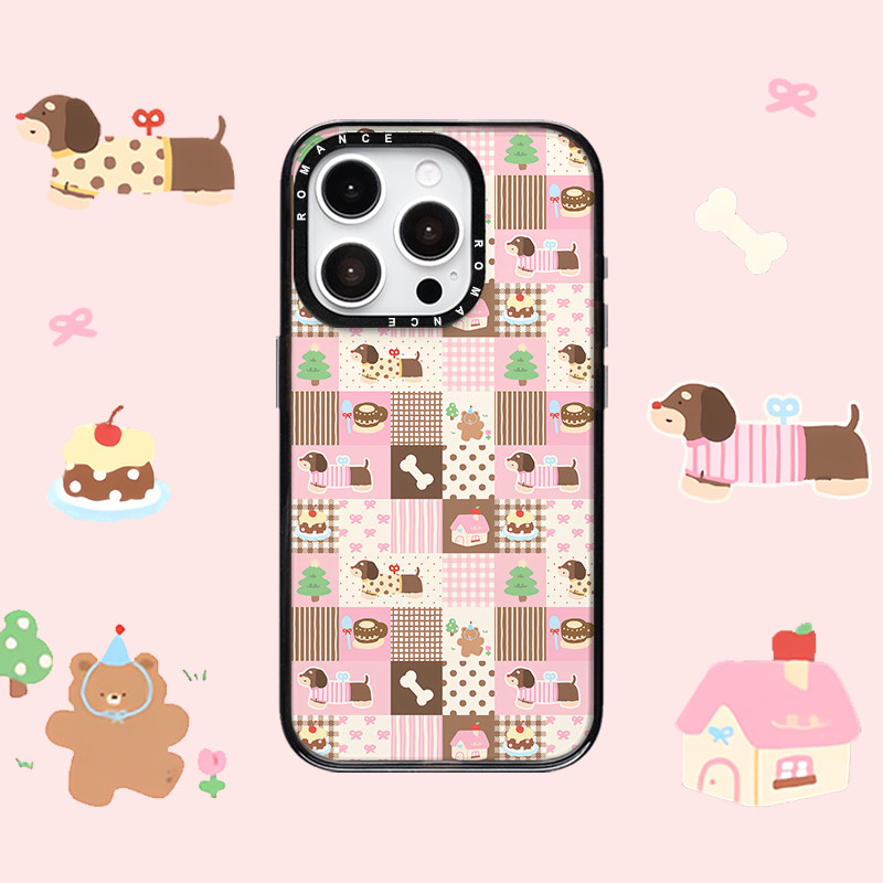สีชมพูลายสก๊อตไส้กรอกสุนัขเคสโทรศัพท์โปร่งใสDrop-ResistantสําหรับiPhone 16 Promax 15 Promax 11 12 13 14plus 15plus 16e 16plus 15pro