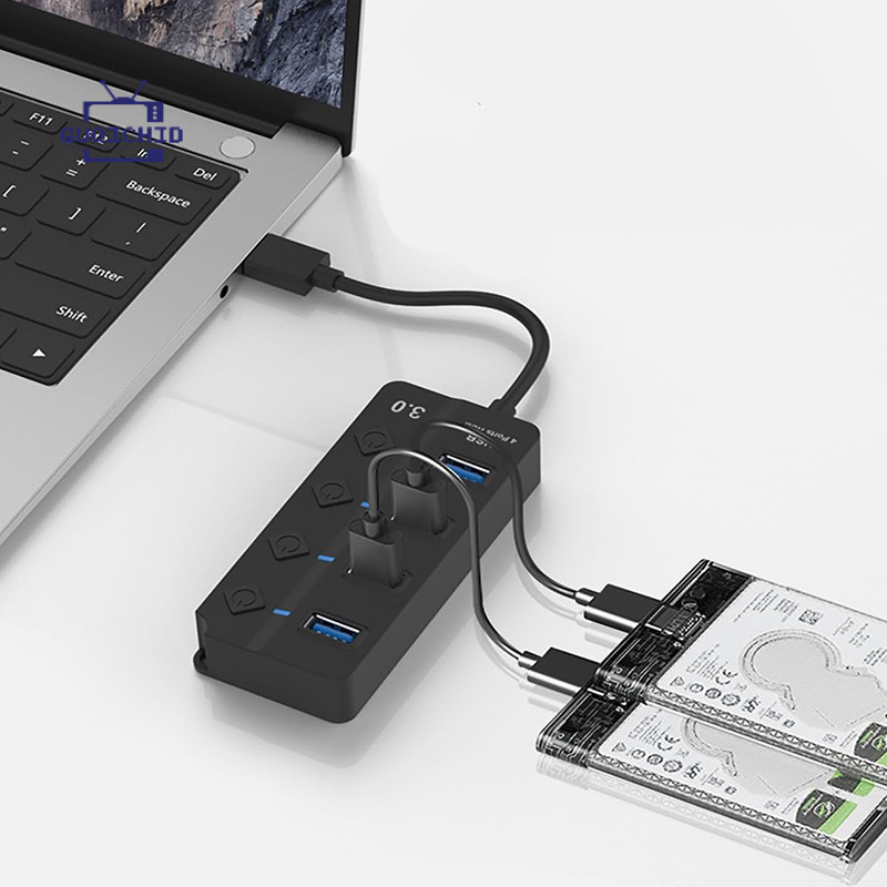 [guq]USB HUB 3.0 สวิตช์อิสระ 7USB 5Gbps การส่งผ่านความเร็วสูง สายเคเบิล30CM รองรับ Windows/OS/Linux