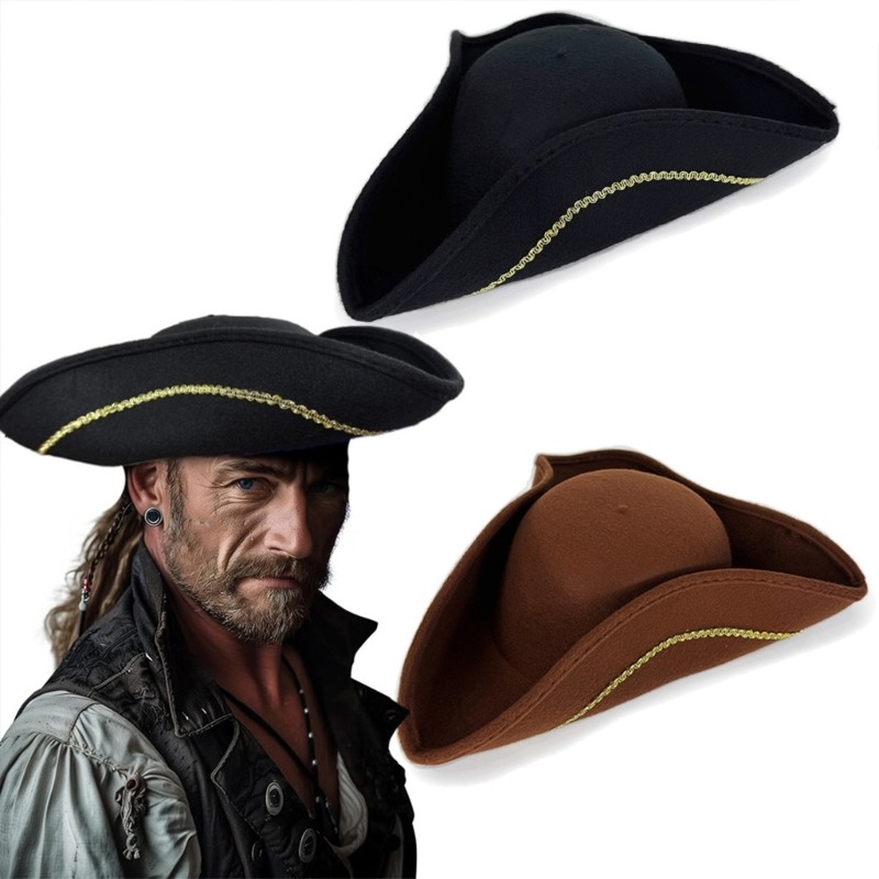 Whi Pirate Captain Bucket Hat Elegant Tricorn Hat Soft Warm Fabric Headwear สําหรับงานปาร์ตี้ธีมและง