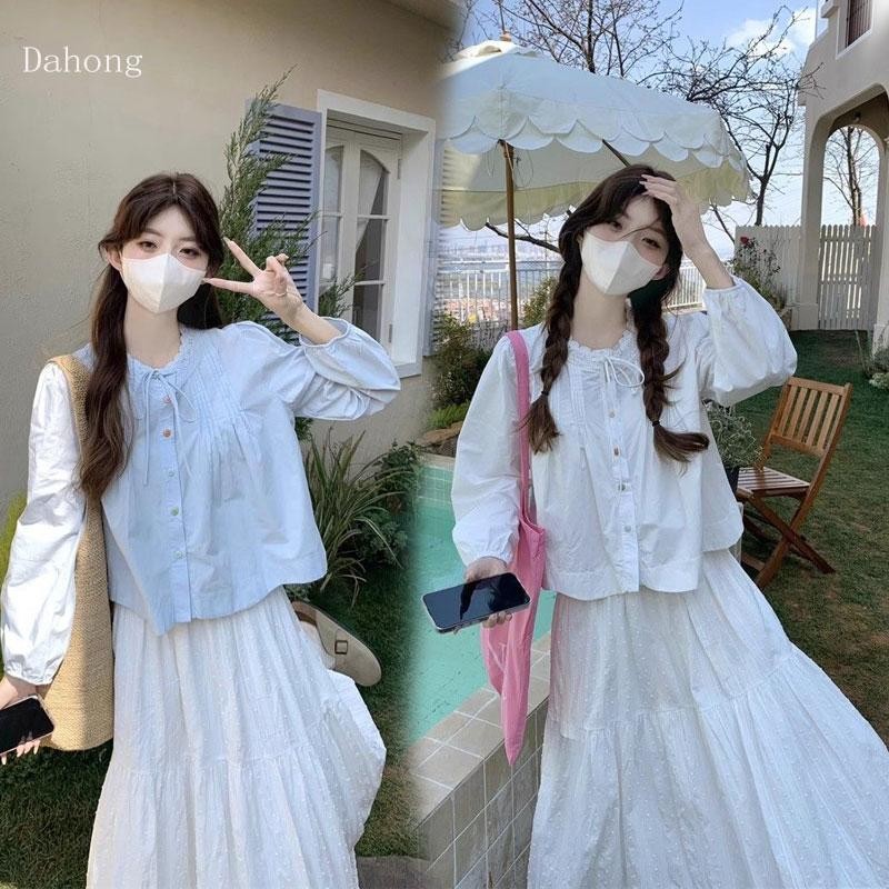 Dahong💖W618 ส่งออกจากกรุงเทพฯ เสื้อเชิ้ต แขนยาว เข้ารูป คอกลม เสื้อลําลองเสื้อกระดุม สไตล์สบาย แฟชั่นเวอร์ชั่นเกาหล