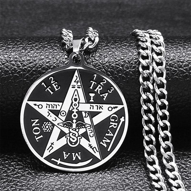 Witchcraft Pentagram สร้อยคอสแตนเลสผู้ชาย Jewish Hebrew Tetragrammaton Solomon จี้เครื่องประดับ