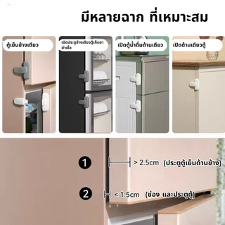 ตัวล็อคป้องกันเด็ก สีเทา ติดด้วยเทปสองหน้า ใช้กับตู้เย็น ตู้เสื้อผ้า