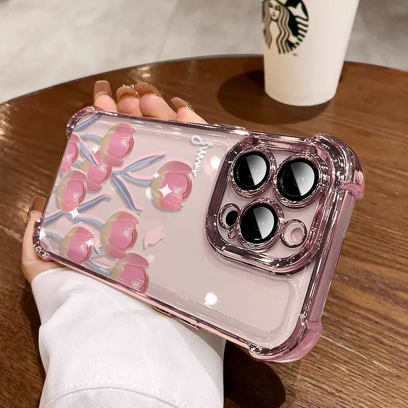 3 in1 สีชมพูทิวลิปสําหรับVivo Y200 Y200i Y100i Y300 Y300pro Y39 Y400pro Y785G Y78 + Y93 เคสโทรศัพท์น