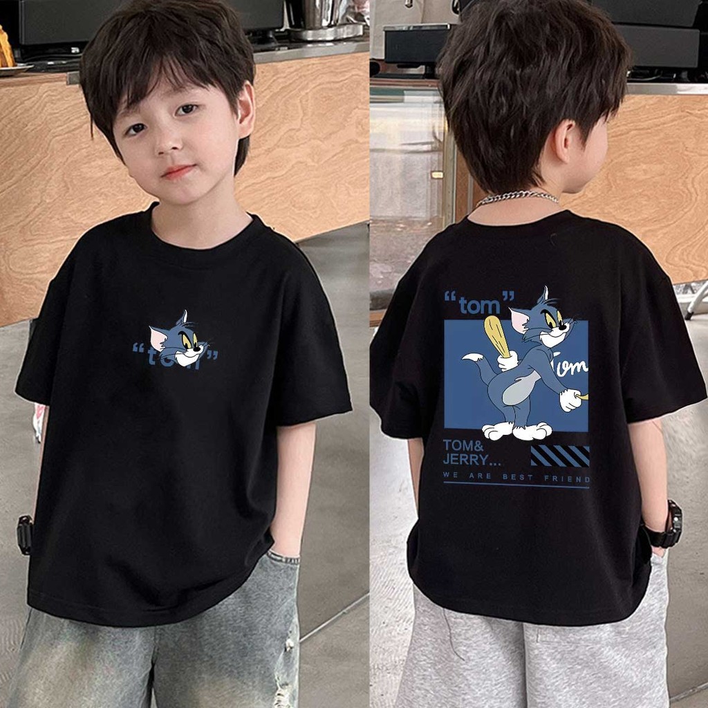(ผ้าฝ้าย 100%)COD  เสื้อยืดเด็ก พิมพ์ลายการ์ตูนน่ารัก เสื้อยืดคอกลม เหมาะสำหรับเด็กอายุ 6-13 ปี Cotton 100 % K062